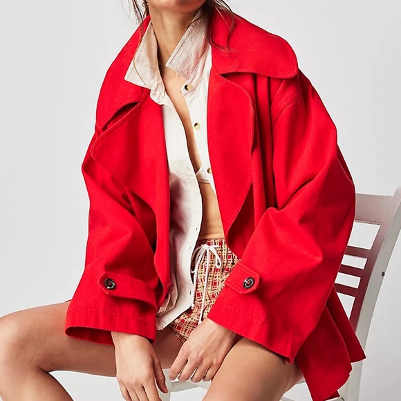 Free People NWT Highlands Solid Peacoat in High Risk Red - Picture 4 of 10